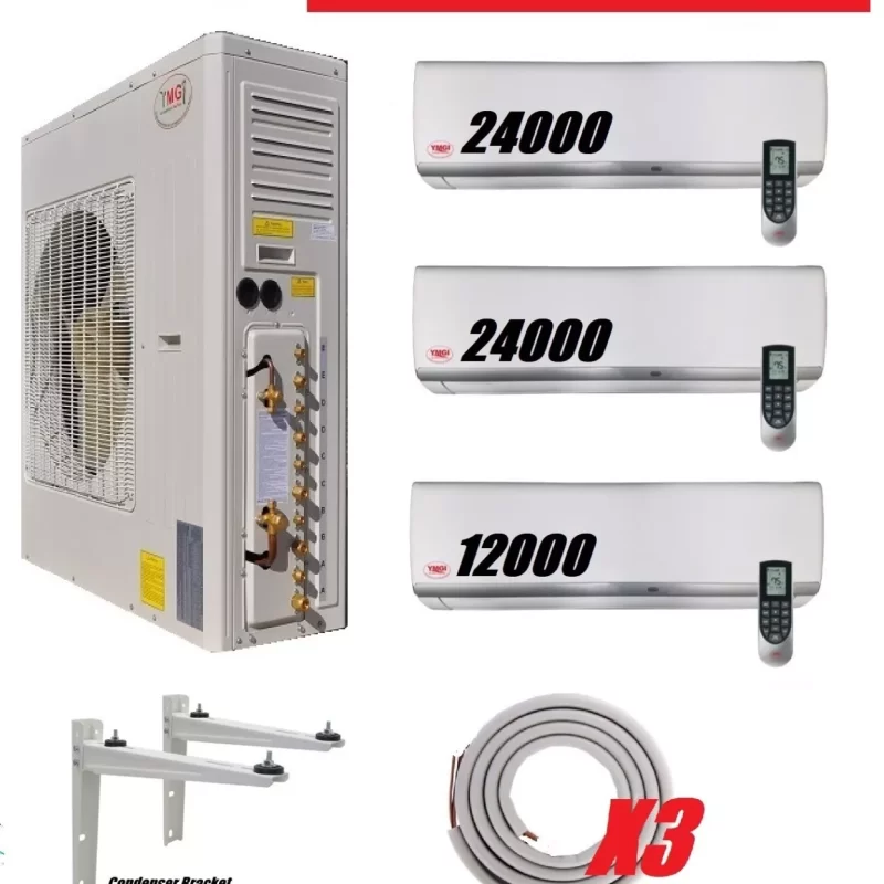 YMGI 60000 BTU 5 Ton 3 Zone Ductless Mini Split AC System 3 Rooms setup Heat Pum