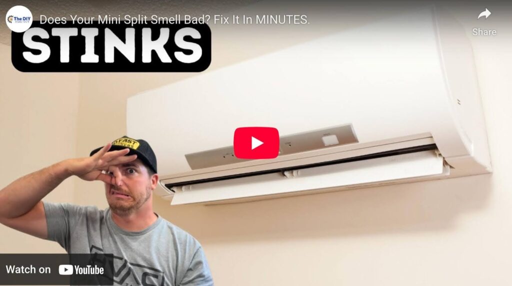 Cleaning a ductless mini split to fix musty mini split smell, restoring fresh air in a cozy room.