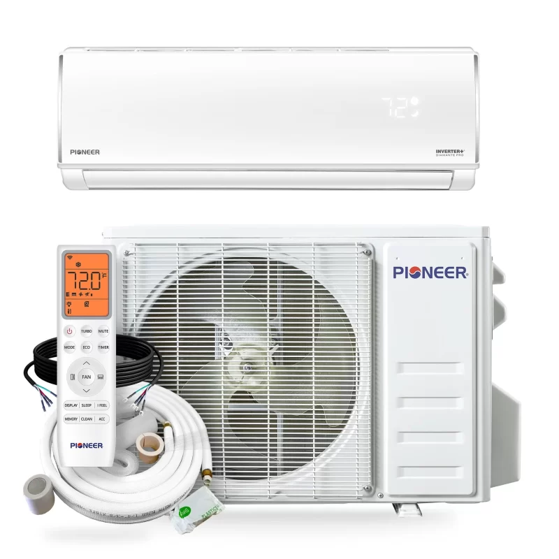 Pioneer Diamante Pro 9,000 BTU 19 SEER2 115V High-Wall Ductless Mini-Split Air Conditioner Inverter Heat Pump with 16 Ft. Kit