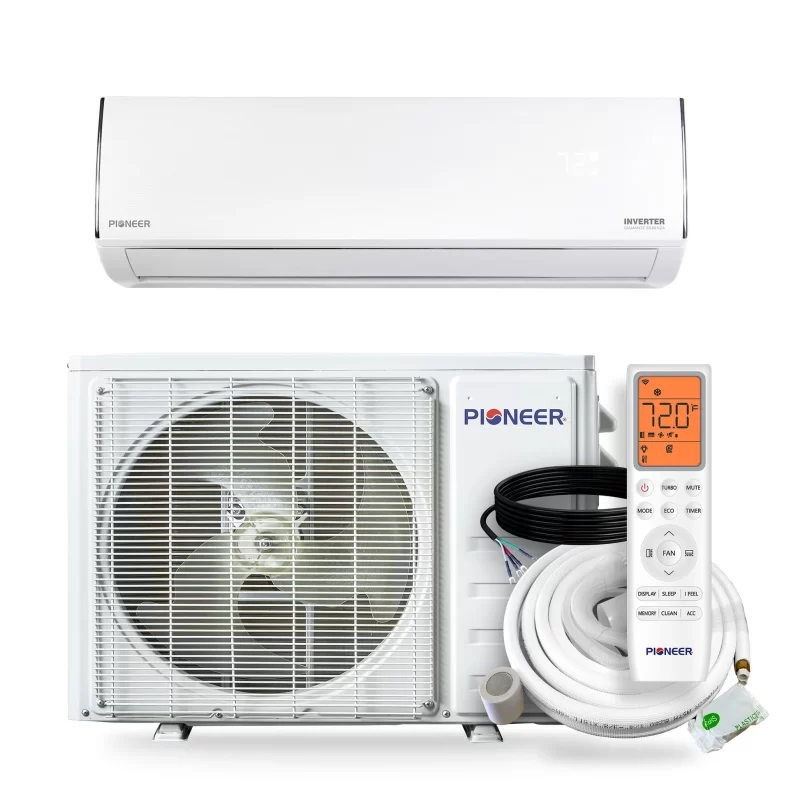 Pioneer Mini Split Air conditioning unit with remote control.