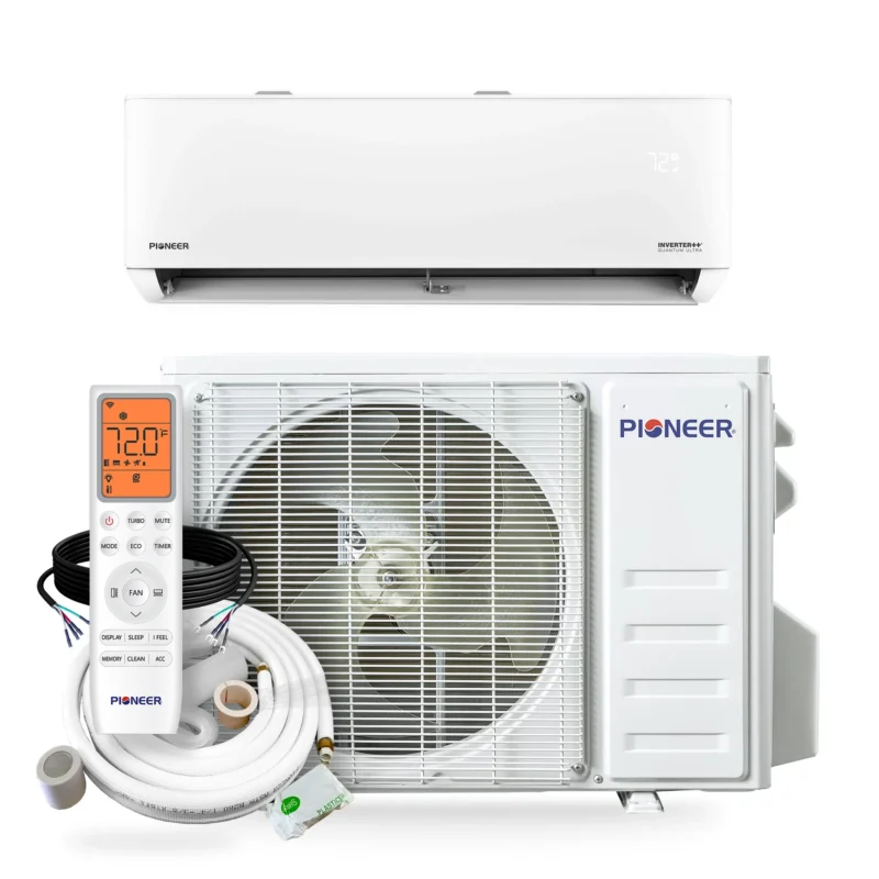 9,000 BTU Pioneer Quantum Ultra 23 SEER2 230V High-Wall Ductless Mini-Split Air Conditioner Inverter Heat Pump with Line Set